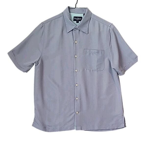 Nat Nast Men’s Button Up Shirt Medium Blue Short Sleeve Casual Resort Style - Picture 1 of 6